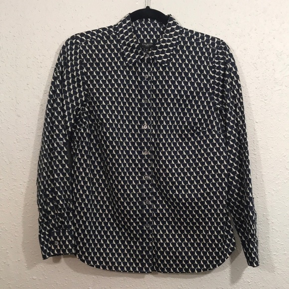 Talbots Dog & Ball Print 100% Cotton Navy Blue Long Sleeve Button Shirt size 8P - Picture 1 of 13